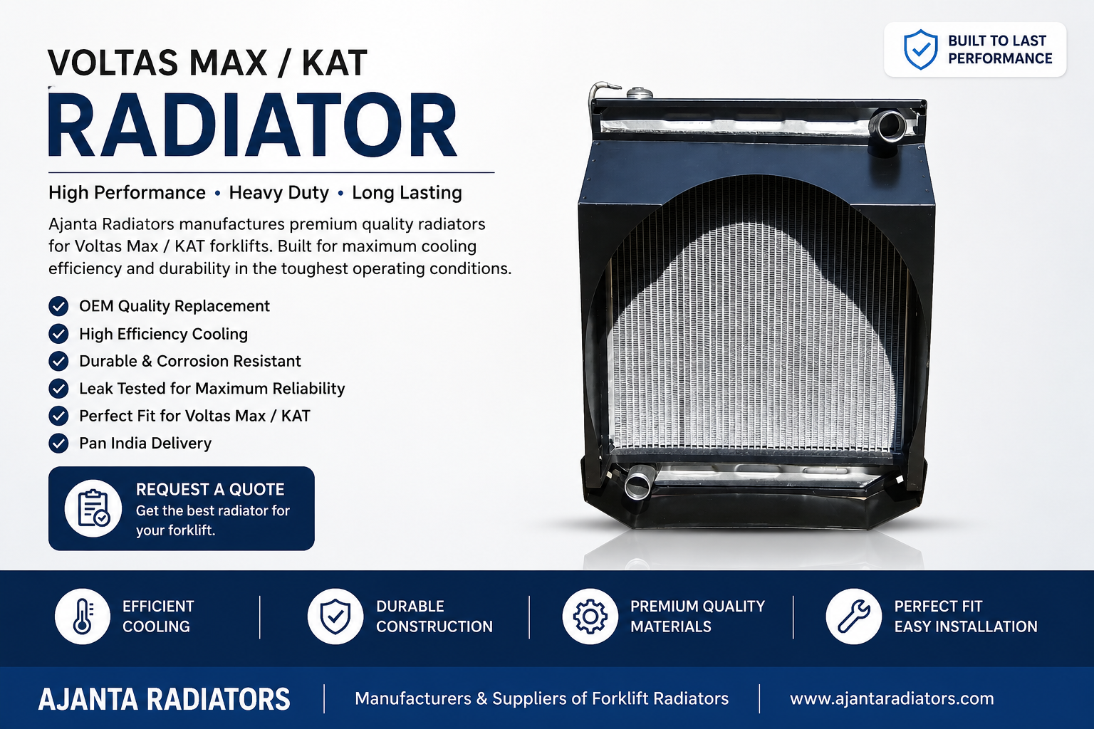 Voltas MAX KAT Aluminium Forklift Radiator manufactured by Ajanta Radiators Mumbai