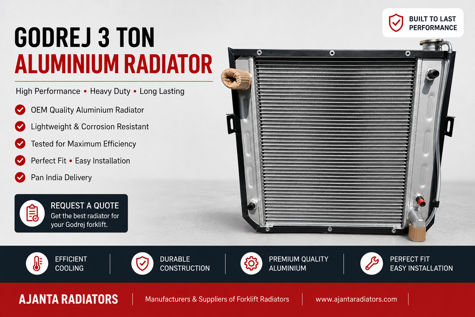 Godrej 3 Ton Aluminium Forklift Radiator manufactured by Ajanta Radiators Mumbai