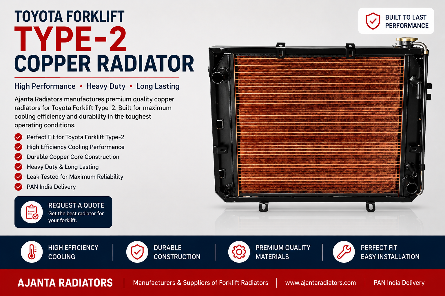 Toyota Type-2 Copper Brass Forklift Radiator manufactured by Ajanta Radiators Mumbai