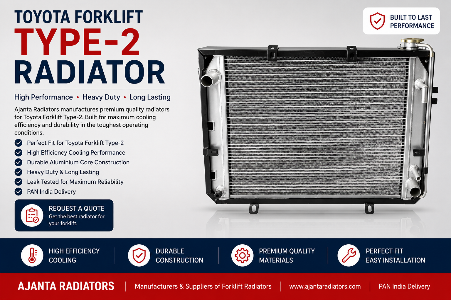 Toyota Type-2 Aluminium Forklift Radiator manufactured by Ajanta Radiators Mumbai